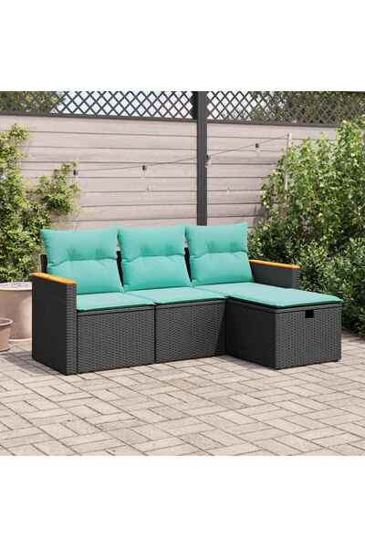 vidaxl Set mobilier de gradina cu perne, 4 piese, negru, poliratan