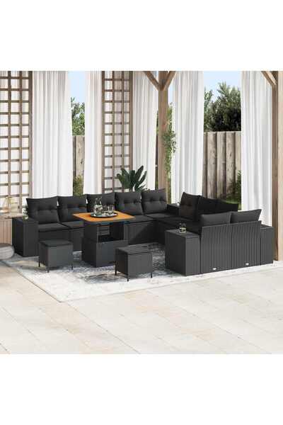 vidaxl Set de canapele pentru gradina cu perna 13 pcs Negru poliratan