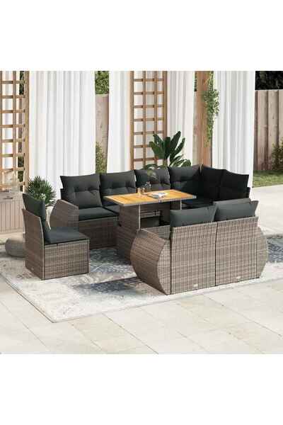 vidaxl Set canapele de gradina, 9 piese, cu perne, gri, poliratan