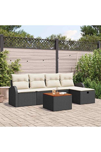 vidaxl Set de canapele pentru gradina cu perna 6 pcs Negru poliratan