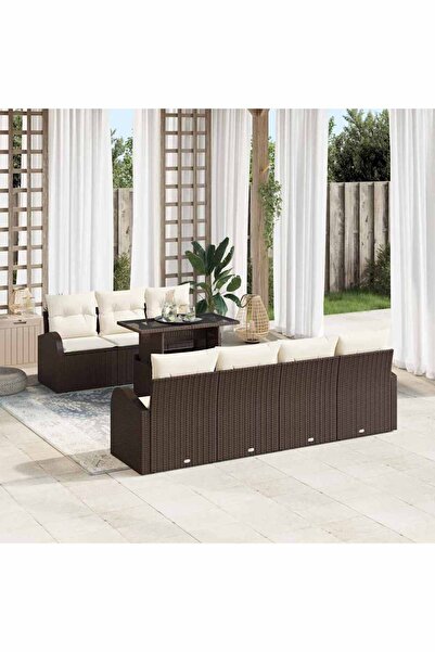vidaxl Set de canapele pentru gradina cu perna 8 pcs Maro Rattan poli