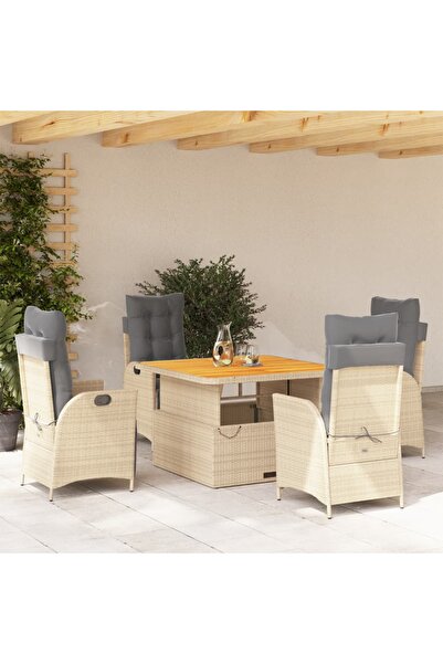 vidaxl Set mobilier de gradina cu perne, 5 piese, bej, poliratan
