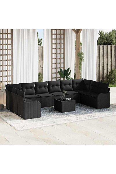vidaxl Set de canapele pentru gradina 11 pcs Negru poliratan