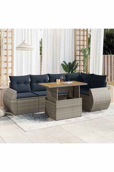 vidaxl Set mobilier gradina cu perne, 6 piese, gri, poliratan