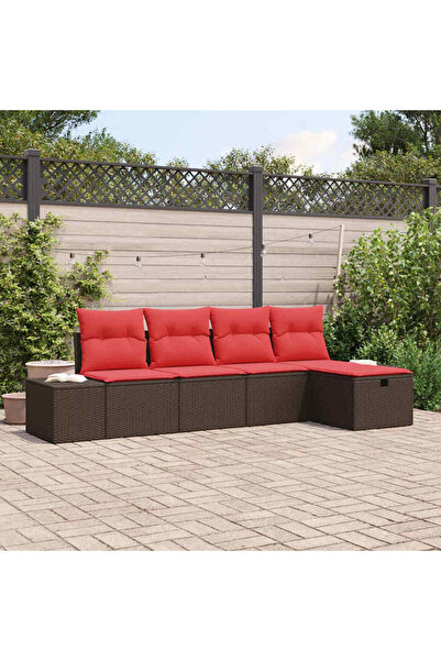 vidaxl Set de canapele pentru gradina cu perna 5 pcs Maro poliratan