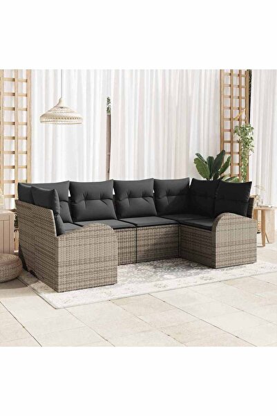 vidaxl Set de canapele pentru gradina cu perna 6 pcs Gri Poli Rattan
