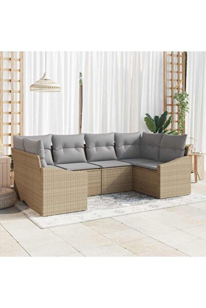 vidaxl Set de canapea cu perna 6 pcs Bej poliratan