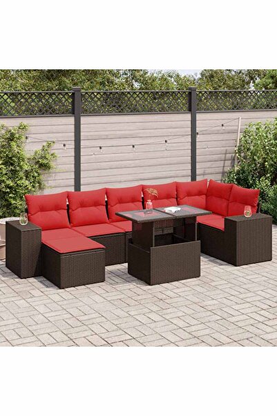 vidaxl Set canapele de gradina cu perne, 8 piese, maro, poliratan
