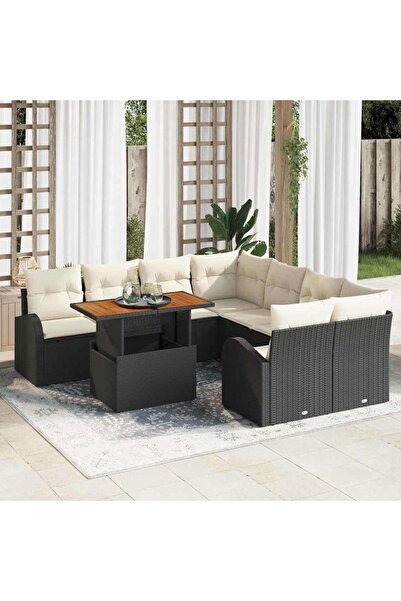 vidaxl Set de canapele pentru gradina 9 pcs Negru Rattan poli