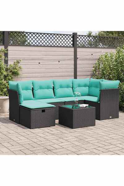 vidaxl Set canapele de gradina cu perne, 7 piese, negru, poliratan
