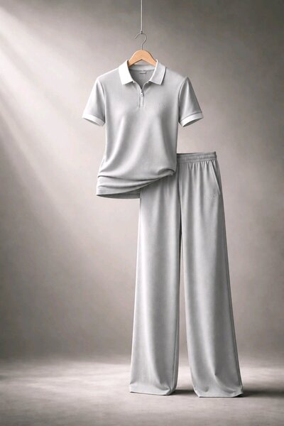 NWC Mi̇a Gray Clay Suit Palazzo Compact Fabric Modal Fabric Trousers Suit (So...