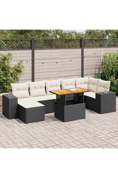 vidaxl Set mobilier de gradina cu perne, 8 piese, negru, poliratan
