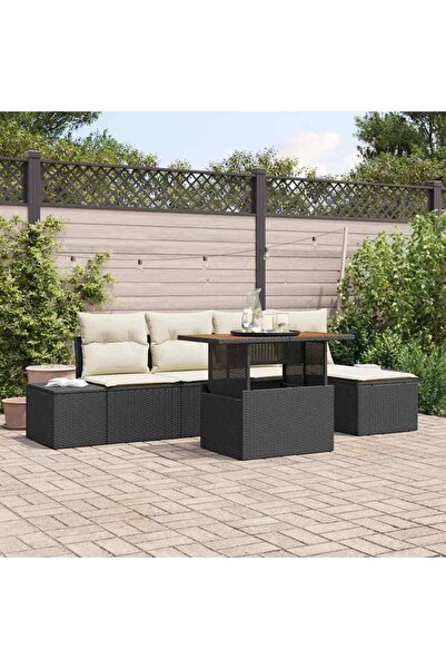 vidaxl Set de canapele pentru gradina 6 pcs Negru Rattan poli