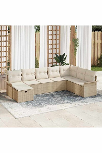 vidaxl Set de canapele pentru gradina cu perna 8 pcs Bej Rattan poli
