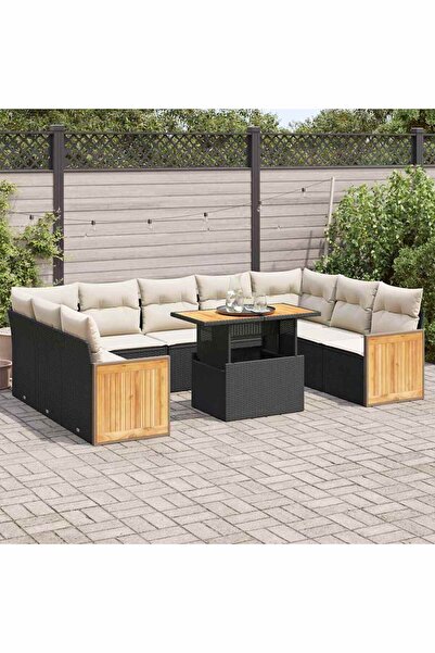 vidaxl Set canapele de gradina cu perne, 10 piese, negru, poliratan