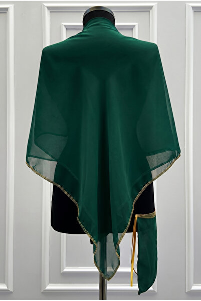 ZEYMERADE Square Emerald Green Chiffon Groom Shoulder Cover, Gold Glitter Edg...
