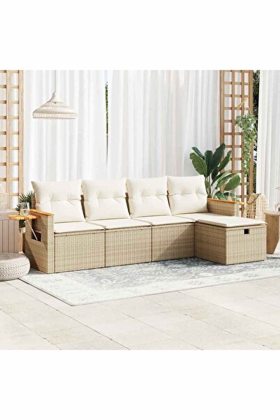 vidaxl Set canapele de gradina cu perne, 5 piese, bej, poliratan