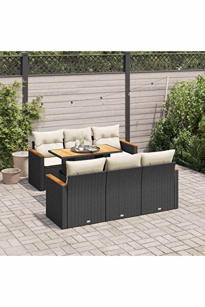 vidaxl Set canapele gradina perne 7 piese negru, poliratan/lemn acacia