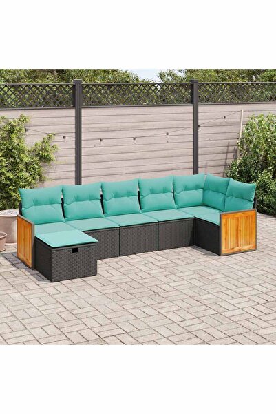 vidaxl Set canapele de gradina cu perne, 7 piese, negru, poliratan