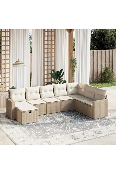 vidaxl Set canapele de gradina, 8 piese, cu perne, bej, poliratan