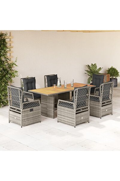 vidaxl Set mobilier de gradina cu perne, 7 piese, gri, poliratan
