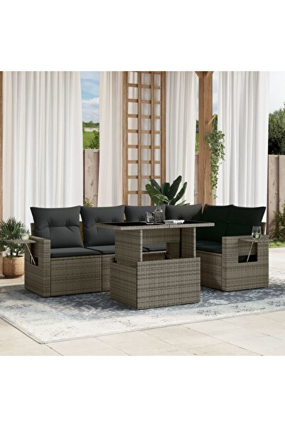 vidaxl Set mobilier gradina cu perne, 6 piese, gri, poliratan