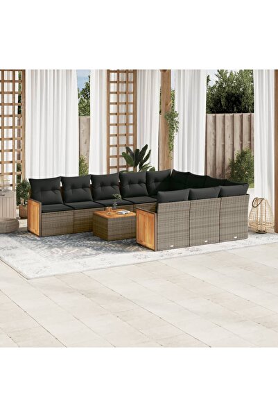 vidaxl Set canapele de gradina cu perne, 11 piese, gri, poliratan