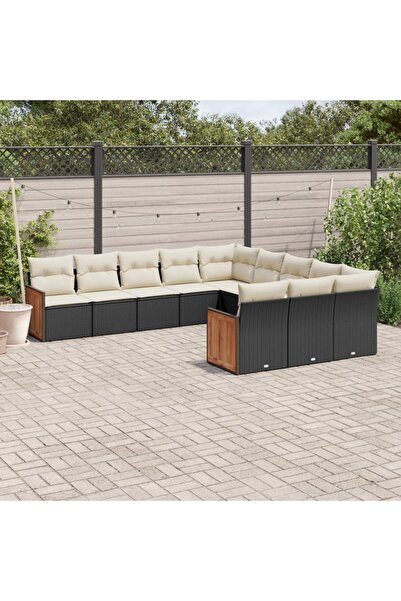 vidaxl Set canapele de gradina cu perne, 11 piese, negru, poliratan