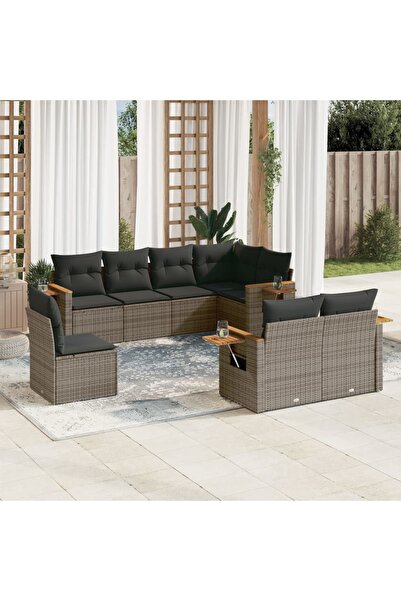 vidaxl Set canapele de gradina cu perne, 8 piese, gri, poliratan