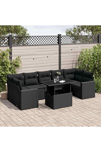 vidaxl Set mobilier de gradina cu perne, 8 piese, negru, poliratan