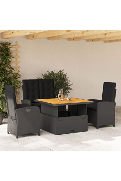 vidaxl Set mobilier de gradina cu perne, 4 piese, negru, poliratan