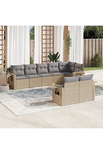 vidaxl Set canapele de gradina, 8 piese, cu perne, bej, poliratan