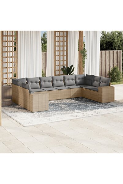 vidaxl Set canapele de gradina cu perne, 10 piese, bej, poliratan