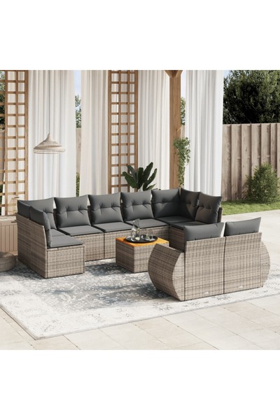 vidaxl Set mobilier de gradina cu perne, 10 piese, gri, poliratan