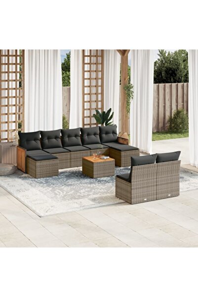 vidaxl Set mobilier de gradina cu perne, 10 piese, gri, poliratan