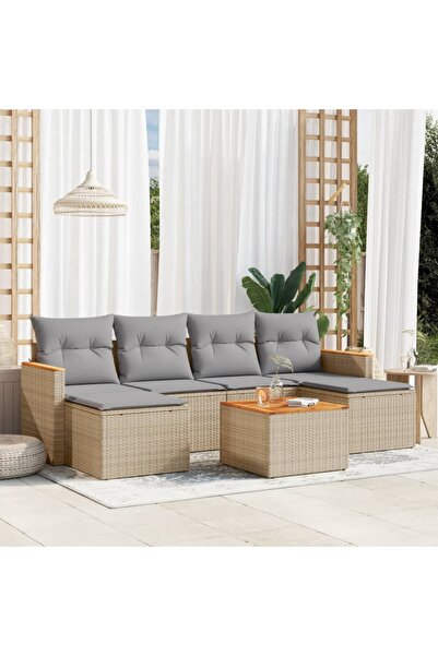 vidaxl Set canapele de gradina, 7 piese, cu perne, bej, poliratan