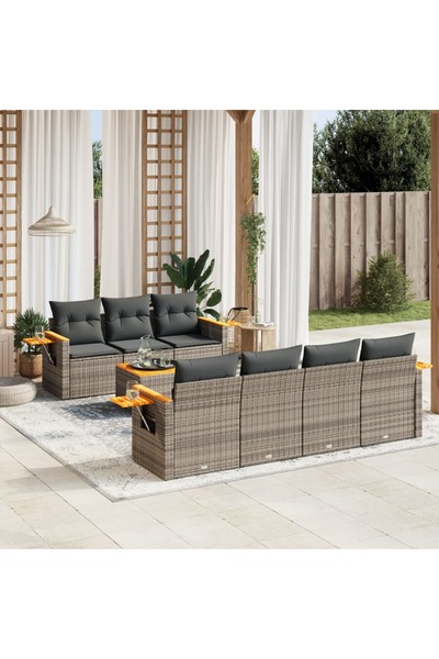 vidaxl Set canapele de gradina cu perne, 8 piese, gri, poliratan
