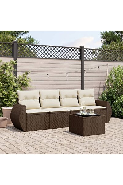 vidaxl Set canapele de gradina cu perne, 5 piese, maro, poliratan