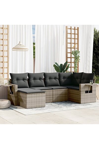 vidaxl Set mobilier gradina cu perne, 6 piese, gri, poliratan