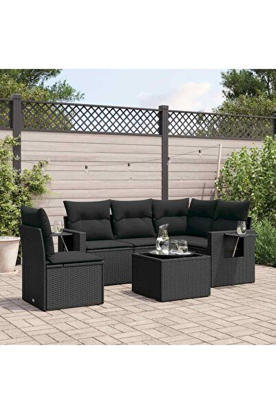 vidaxl Set mobilier de gradina cu perne, 6 piese, negru, poliratan