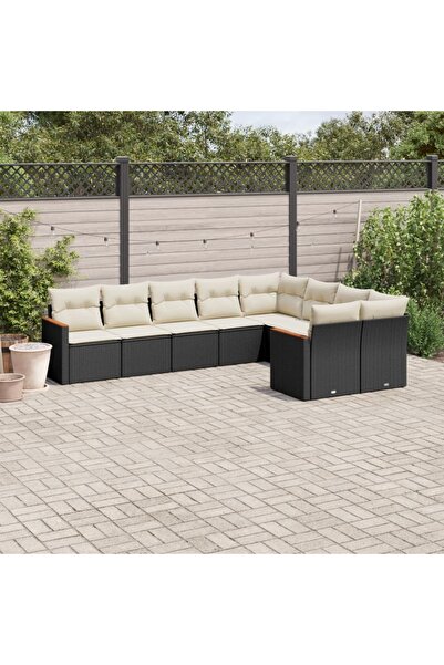 vidaxl Set mobilier de gradina cu perne, 9 piese, negru, poliratan
