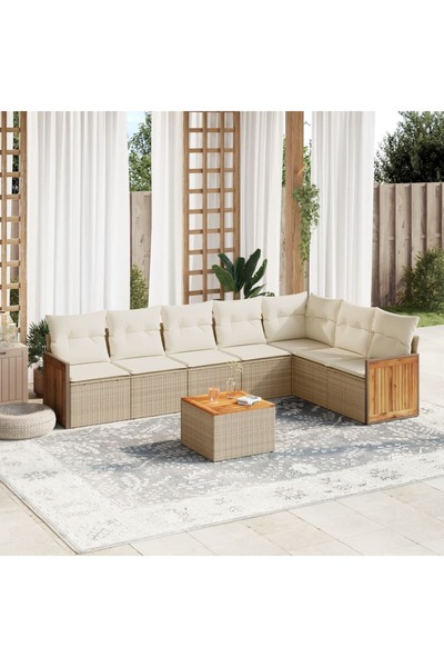 vidaxl Set canapele de gradina, 8 piese, cu perne, bej, poliratan