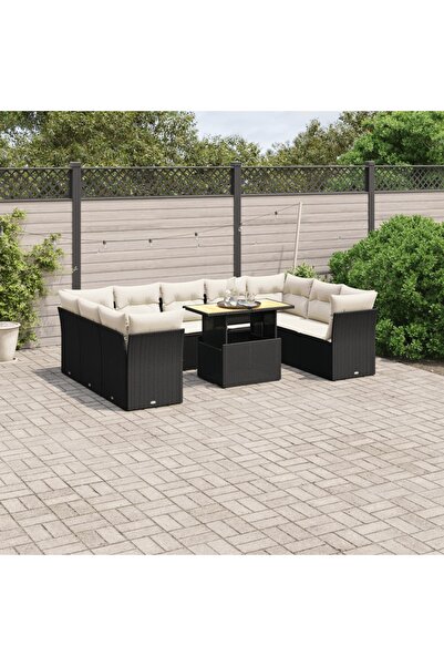 vidaxl Set canapele de gradina cu perne, 10 piese, negru, poliratan