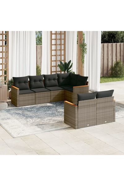 vidaxl Set canapele de gradina, 7 piese, cu perne, gri, poliratan