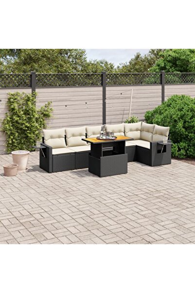 vidaxl Set canapele de gradina cu perne, 7 piese, negru, poliratan
