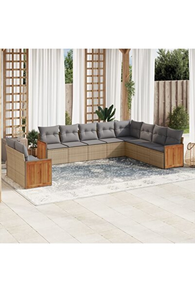 vidaxl Set canapele de gradina cu perne, 10 piese, bej, poliratan