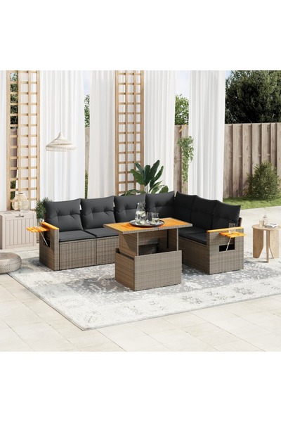 vidaxl Set canapele de gradina, 7 piese, cu perne, gri, poliratan