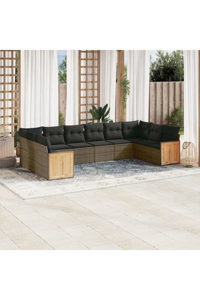 vidaxl Set mobilier de gradina cu perne, 10 piese, gri, poliratan
