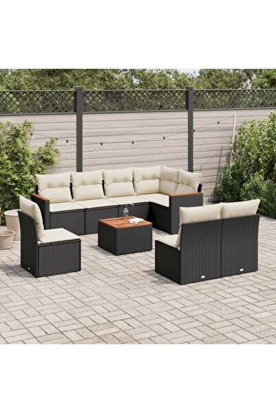vidaxl Set mobilier de gradina cu perne, 9 piese, negru, poliratan