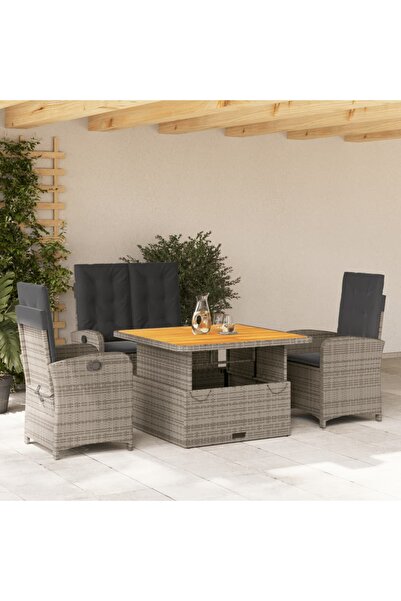 vidaxl Set mobilier de gradina cu perne, 4 piese, gri, poliratan